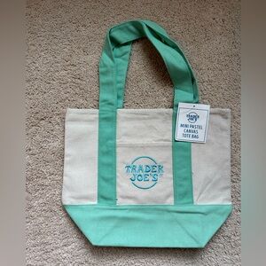 Trader Joes Mini Pastel Mint Canvas Tote Bag